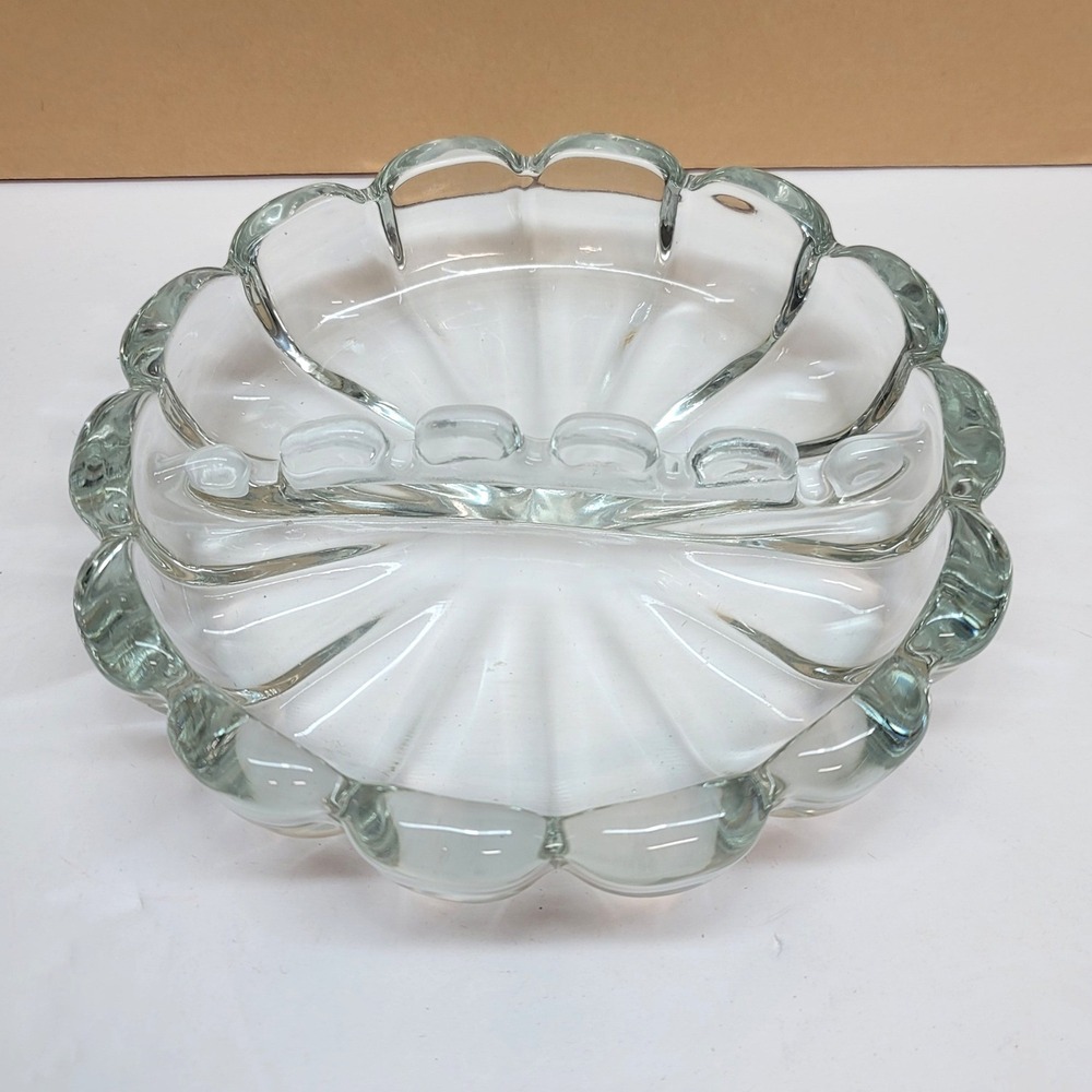 Vtg Viking Glass Clear Scalloped 6.5 inch Round Ashtray Mid Century Modern